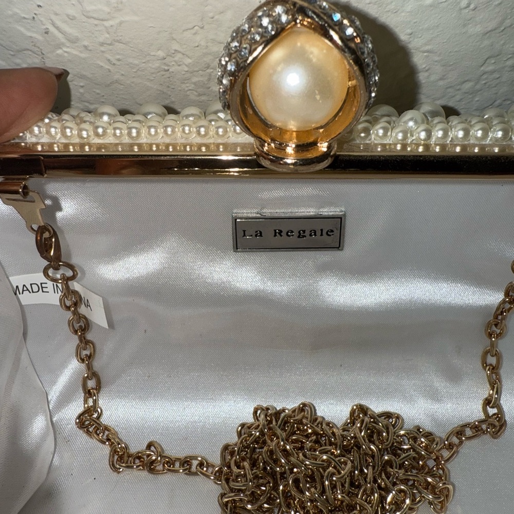 La Regale Gold Clutch with Pearl and Crystal Detail